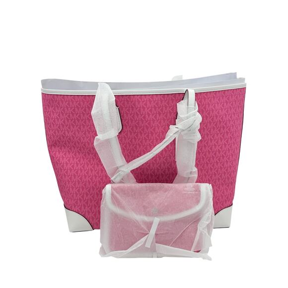 RETAIL $498 Michael Kors Pink Eva Large Signature Logo Stripe Tote Bag*NWT - Picture 4 of 13